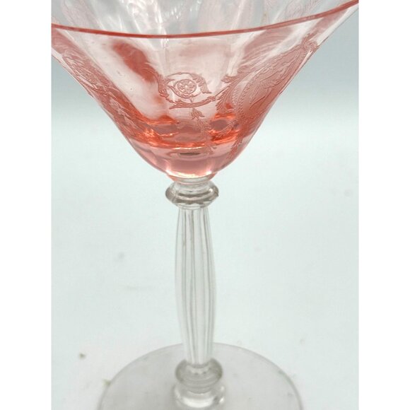 Pink Dancing Nymph Glass-Etched Depression Medallion Wine/Martini/Dessert - Picture 6 of 7